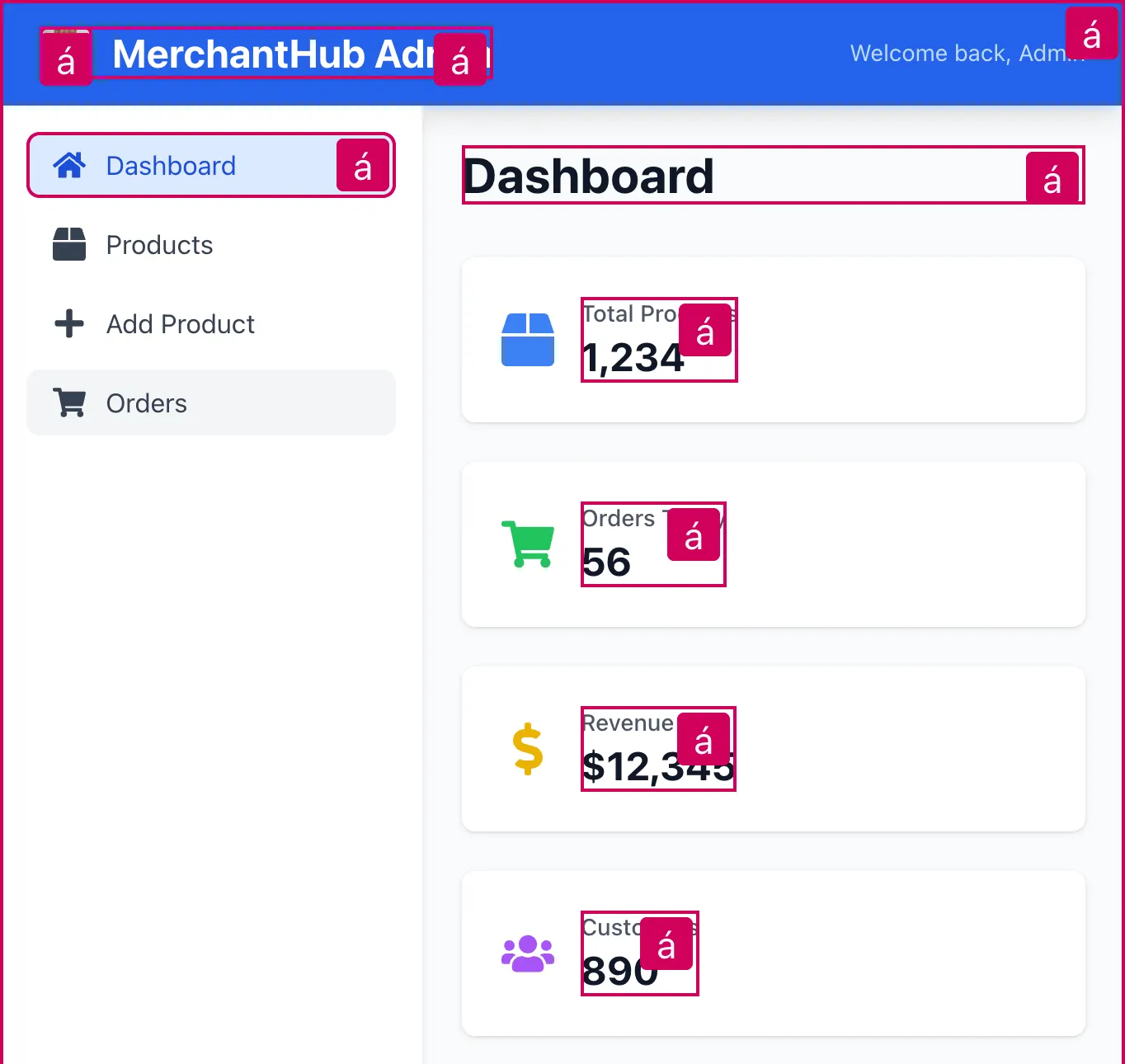 Screenshot of the same application with Accented highlighting accessibility issues.